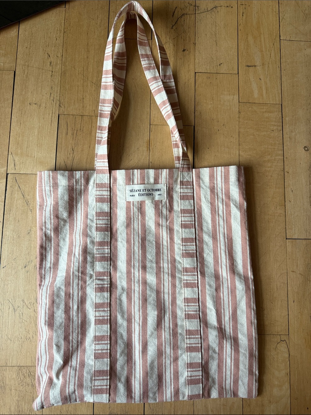 Striped Pink and Cream Canvas Tote Bag - Casual Everyday Carry